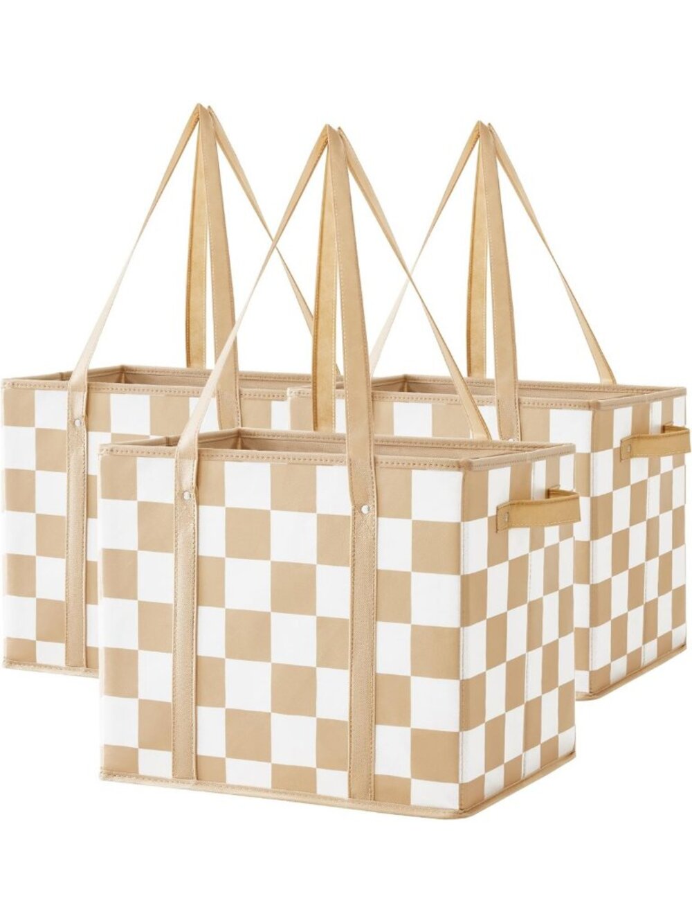 Heavy Duty Checkered Reusable Grocery Bags - 3 Pack Foldable Shopping Totes